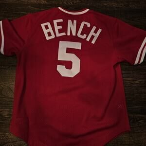 Majestic MLB Mitchell and Ness Cincinnati Reds Johnny Bench Jersey Stitch Size L